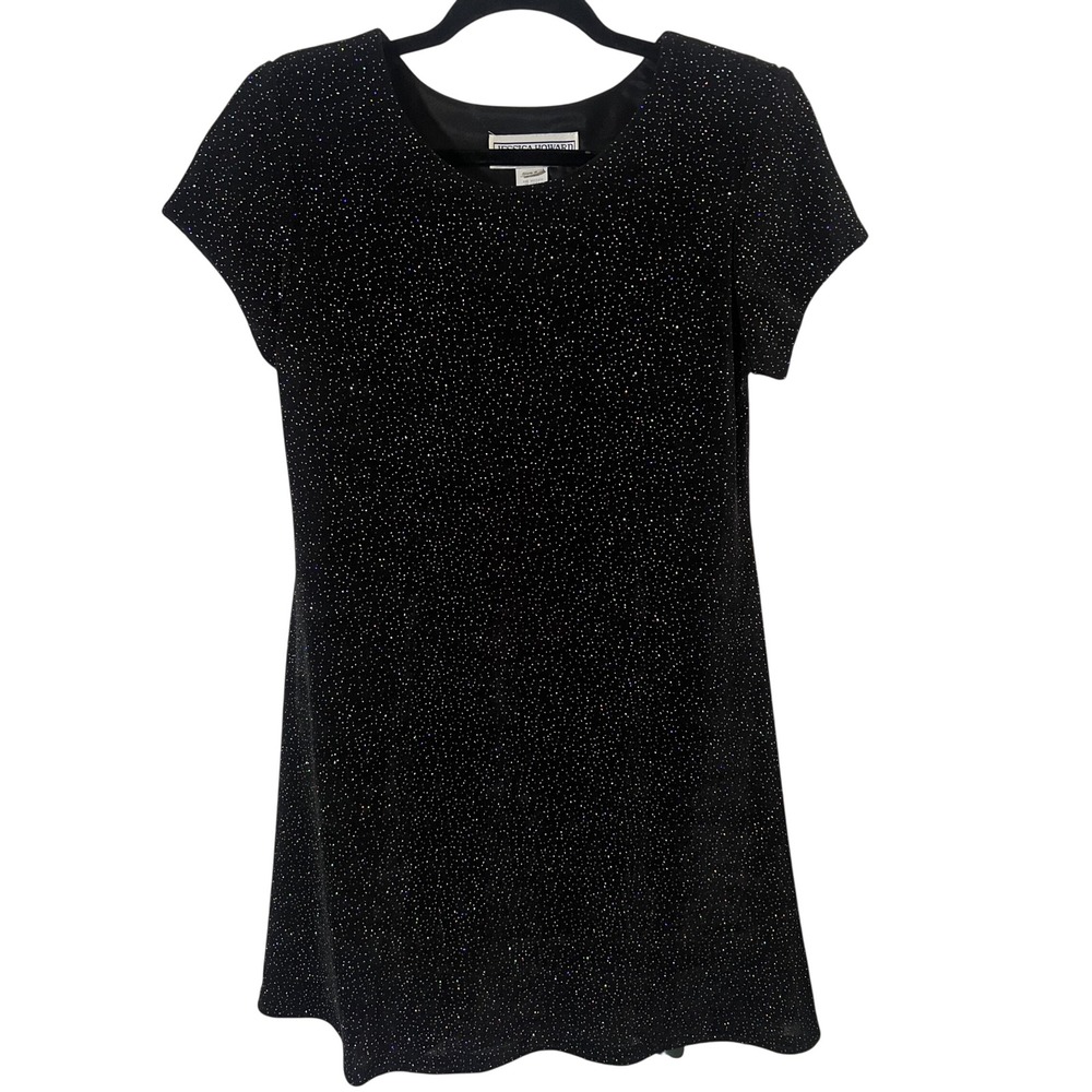 Jessica Howard Dress Size 6 Vintage 90s Glitter Sparkle Black Mini Dress